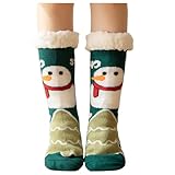 Weihnachtssocken Schneeflocke, Warme Socken Weihnachten, Kuschelsocken Damen, Hüttensocke Christmas Socks mit Teddyfutter und Anti Rutsch Noppen,Wintersocken für Damen Haussocken