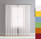 Mass-Gardinen-Shop Voile Gardine nach Maß, Halbtransparent, Kräuselband, Vorhang nach Maß, Store Webstore (Weiß, 90x145cm /HxB)