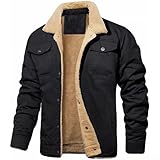 Uwithdanceme Herren-Mantel, warm, Plüsch, dickes Fleece, gefüttert, Cargojacke, Revers, Oberbekleidung, Oberbekleidung, Winter, dicke Fleece-gefütterte Oberbekleidung (M, schwarz), 1 Stück