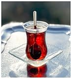 Topkapi - 18-tlg Türkisches Tee-Set Jasmin-Sultan mit Optik Effekt, 6 Teegläser, 6 Untersetzer, 6 Teelöffel, Komplett-Set für 6 Personen