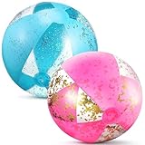 Kiuiom Glitzernder Wasserball,Glitzer Beachball,Glitter Wasserball Aufblasbar,Aufblasbarer Ball Glitzer für Sommeraktivitäten im Freien,Wasserspiele,Schwimmbad-Strandparty,2er Set