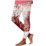 Kuschelleggins Thermo Leggings Damen Plus Size, lässig, mit blutigem Aufdruck, hohe Taille, schmale Passform Fleece Tights Women Thermo Leggings Damen 3XL (Black, XXXL)