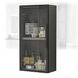 Moderner Badezimmer-Wandschrank mit Glastüren für Waschküche, 25 x 14 x 60 cm, Schwarz