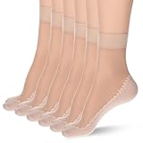 HekouJiub 12 Paar Nylonstrümpfe Damen Transparent Nylon Socken Trachtensocken Rutschfest Kurzsocken Damen Nylonsocken Seidige Transparente Söckchen Anti-Rutsch Seidenstrümpfe (Hautfarbe)