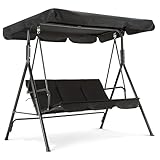 M MCombo 3-Sitzer Hollywoodschaukel, Gartenschaukel mit Verstellbares Sonnendach, Schaukelbank Outdoor, Gartenliege Wetterfest, 114 x 170 x 155 cm, Schwarz 8003