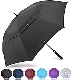 ZOMAKE Regenschirm Sturmfest Groß,L Golf Umbrella Stockschirm mit Auf-Automatik für Herren Damen - Travel Schirm mit Tragegurt(Schwarz)
