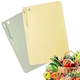 HSYTEK 2 Schneidebrett mit Messer, Kunststoff Cutting Board für Küche, 29 x 19 cm 2 in 1 Schneidebretter mit Aufhängeloch Gemüse, Obst, Fleisch, Grün und Gelb