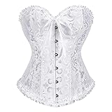 Ivy Shi Damen Vollbrust Corsage Korsett Top Gothic Vintage Corsagen Bustier Corsette- Gr. 34 (M), Weiß