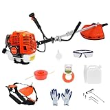 balurukt 52cc Gas-Saitentrimmer, 2-in-1 Akku-Heckenschere, Unkrautvernichter, 2-Takt-Freischneider, handlicher Unkrautfresser, Kunststoffgriff und Schultergurt, Rasentrimmer für Hof, Rasen, Orange
