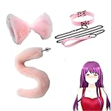 3-teiliges Set Rosa Fuchsschwanz Fuchsohren Stirnband Collar Traction Charms Set Edelstahl Butt Anal Plug Bondage Cosplay Set (#1)