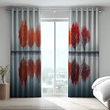 Generisch Verdunklungsvorhänge Gardinen Wohnzimmer Curtains Rot Orange Ruhig Herbstblätter Spiegelung mit ösen Blickschutz Mikrofaser Für Wohnzimmer Schlafzimmer Gardinen 2er Set H230 x B140 cm