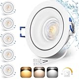YindaLux 6x LED Einbaustrahler 230V Dimmbar LED Spots 5W IP44 Deckenspots LED 75-80mm Lochmass 3000K/4000K/6500K Einbauspots Einbauleuchten für Badezimmer Küche Wohnzimmer Weiß Aluminium