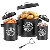 Kartoffel Aufbewahrungsbox, Zwiebel Aufbewahrung Zwiebeltopf, Kartoffel Vorratsdosen Set, Großer Vorratsbehälter aus Metall, Küche Aufbewahrung, Kann Kartoffeln für eine Lange Zeit Lagern (Schwarz)