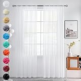 Youleyar 2 Set Sheer Transparente Gardine aus Voile Polyester Stab-Taschenfenster Transparent Vorhänge Wohnzimmer Dekoration für Schlafzimmer W140 X H175 cm Weiß