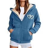 Generisch Fleecejacke Damen Hoodie Kapuzenpullover mit Zipper Warm Basic Kapuzenjacke Sweatjacke mit Kapuze Hooded Fleecepullover Winter Sweatshirt Winterjacke Plüschjacke Casual Kapuze Jacke