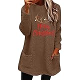 Weihnachtssweatshirt für Damen, Fleece, gefüttert, Baumwolle, bedruckt, Weihnachtsbaum, Rentier, eleganter Pullover, Weihnachtstops, lustige Weihnachtspullover Hoodies, Urlaubskleidung, Geschenkidee