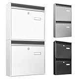 banjado Burg-Wächter Briefkastenanlage - Briefkasten 2 Parteien Weiß - Doppelbriefkasten - Postkasten Mehrfamilienhaus - Briefkasten XXL mit Namensschild - Briefkästen