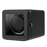 Kalawen Uhrenbeweger 1 Uhren Automatik Uhrenbeweger Box für Automatikuhren USB-Ladekabel Watch Winder PU Leder Uhrengehäuse mit leisem Schwarz