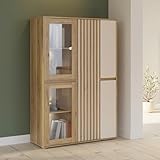 Forte ELISTON Vitrine 100 110, moderner Schrank mit Lamellendesign, 5-türig, Wohn-/Schlafzimmer, Mauvella Eiche Holzdekor|Kashmir Beige, 109,3 cm breit x 161,7 cm hoch x 41,5 cm tief