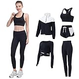 FRECINQ 5 Stück Damen Fitness Trainingsanzug Yoga Set Sportbekleidung Jogging Gym Pilates Sportbekleidung Zumba Tennisbekleidung