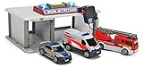 Dickie Toys – Rettungsstation - mit Polizeiauto, Feuerwehrauto & Krankenwagen, interaktive Spielzeug-Rettungswache für Kinder ab 3 Jahren
