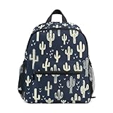 Wudan Rucksack mit Kaktus-Hintergrund, für Kinder, mit Taschen, Büchertaschen für Kinder, Studenten, Dunkelblau, Kaktus dunkelblauer Hintergrund, Medium