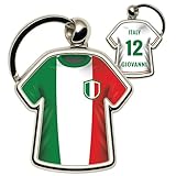 minifan Personalisierter Schlüsselanhänger Trikot Italien – mit Name & Nummer – Länderflagge Design, Fanartikel & Geschenkidee für Italien Fans und Fußballfreunde