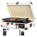 DIGITNOW! Bluetooth Plattenspieler Turntable mit Stereo-Lautsprecher, unterstützt USB-Stick- und SD-Karten-Aufnahme / 3 Geschwindigkeiten (33/45 / 78 U/min) / AM- und UKW-Radio/Aux-Eingang/Cinch