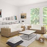 CongVVFV Echtes Rattan Sofa-Set 2-Sitzer und 3-Sitzer mit 5 Sitzkissen, 4 Rückenpolstern und 4 Kissen – Strapazierfähiger Holzrahmen, Waschbare Bezüge, Bequeme Polsterung, Hohe