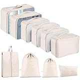 Koffer Organizer Set, 10 Stück Packing Cubes for Suitcase Travel Accessories Kofferorganizer Set Kleidertaschen Packwürfel Kosmetik Travel Organizer Packtaschen für Koffer (Beige)