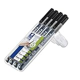 STAEDTLER permanenter Universalstift Lumocolor, wisch- und wasserfest, für fast alle Oberflächen, sekundenschnell trocken, nachfüllbar, 4 schwarze Marker in sortierten Linienbreiten, 31-9WP4GS