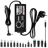 3-36V 4A 144W Einstellbares Netzteil, Universal Netzteil Adapter mit 14 Tipps & Polaritätskabel AC/DC 100V-240V Power Adapter Netzadapter mit LED Spannungsanzeige für Haushaltsgeräte LED Beleuchtung