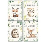 LAVEMA Affirmationen Waldtiere Bilder Kinderzimmer | Poster A4 (21x30cm) ohne Bilderrahmen | Babyzimmer Deko | Wandbilder Junge Mädchen | Kinderzimmer Wanddeko Tierbilder