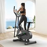 Yonisee 2 in 1 Crosstrainer für Zuhause, Ellipsentrainer mit Ergonomischem Sitzpolster, Einstellbarem Widerstand, LCD-Monitor, Herzfrequenzsensor, Aerobic Crosstrainer Stepper (Schwarz)