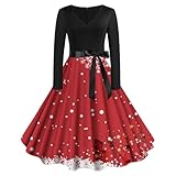 weihnachtskleid,Kleid rot Damen,Weihnachtstemperament Pendeln Rock mit mittlerer Taille Schönheit Retro-Temperament Langarm Einfarbig Tube Top Ärmelrock Spitzenkleid (Red, XXL)