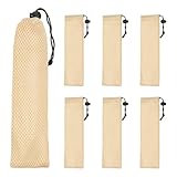 sourcing map 6 x Tragetaschen aus Stroh, tragbare Besteckhülle, Essstäbchenetui, Utensilientasche für Zuhause, Reisen, Outdoor, Aufbewahrung, Gabel, Löffel, Essstäbchen, S & Beige