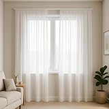 BN Gardinen Gardine nach Maß mit Kräuselband in Weiß - Uni Voile Stoff - lichtdurchlässig und halbtransparent, Pflegeleicht und Oeko-Tex 100 Zertifiziert, Maßanfertigung Deutschland