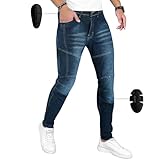 Vaster Moto Motorradjeans für Herren mit geradem Bein, Aramidfaser und 4 Arten von Schutzausrüstung Motorradhose für Motorradrennfahrer Reithose (DE/NL/SE/PL, Bundweite & Schrittlänge, 46, 34, Blau)