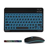 COEZFE Kabellose Bluetooth Tastatur & Maus mit Hintergrundbeleuchtung, Ultraflache drahtlose Tastatur (Deutsches QWERTZ) mit Maus für iPad/Samsung/Tablets & iOS Android Windows-Geräte, Schwarz