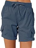 Imuedaen Damen Cargo Shorts Sommer Casual Kurze Hosen Bermuda Stoffhose Outdoorhose Strand Shorts mit Taschen (A Marine 2, M)