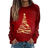 Rosennie Angebote des Tages Heute Weihnachtspullover Damen Ugly Xmas Druck Pullover Lustig Rundhals Langarm Sweater Rollkragenpullover Damen Schwarz Hässliche Weihnachtspullover Damen Wine M