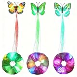 URAQT Leuchtende Haargummis, 3PCS Mallorca Party Accessoires mit 3PCS Led Schmetterling Leuchtender Haarschmuck, Leuchtende Haarbänder Neon Haargummi, Damen Mädchen Haarschmuck für Weihnachten
