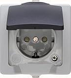 Kopp Nautic 1-fach Schutzkontakt-Steckdose mit Klappdeckel und erhöhtem Berührungsschutz, Aufputz-Feuchtraum, 16A, 250V/AC, IP44, grau, 107856005