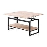 Rens, höhenverstellbarer und ausziehbarer Couchtisch, Beistelltisch, wandelbarer Tisch, Eiche und Schwarz, Maße: 100 cm (L) x 45-90 cm (B) x 47-62 cm (H)