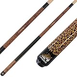 Winsport Orginal Leopardi Pool Billard Queue, 2 teiliger Billardqueue mit schwarzen Griffband aus genarbten PU-Leder, Cue Länge 147cm, 12mm Profi Klebeleder, Edelstahl Gewinde,Leopard Design