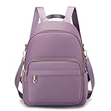 Damen-Rucksack, Nylon, einfarbig, mit Reißverschluss, großes Fassungsvermögen, Laptop-Schultasche, violett