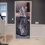 VIRANDA 3D Türtapete Selbstklebend TürPoster - Katze wird Tiger - Türaufkleber Fototapete Abziehen und Aufkleben Türfolie Poster Tapete 77x200cm