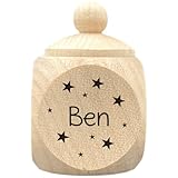 LaserGrote Personalisierbare Milchzahndose mit Gravur | Milchzahndose mit Namen und Motiv | Kinderzahndose aus Holz mit Schraubverschluss, personalisierbar mit süßen Motiven (Sterne)