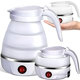 Retoo Wasserkocher Faltbarer 0,6 Liter Silikon Camping Reisewasserkocher Edelstahlboden Wasserkanister Tragbarer 750 W Teekocher für Outdoor Wan-dern Survival Weiß