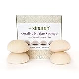 Sinutan® Konjac Schwamm | 100% Natürliche (4er-Set) Reines Weiss | Reinigungsschwamm für das Gesicht | Detox Gesichtsschwamm | Ökologische Geschenkidee